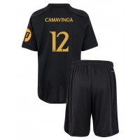 Real Madrid Eduardo Camavinga #12 3rd trikot Kinder 2023-24 Kurzarm (+ Kurze Hosen)